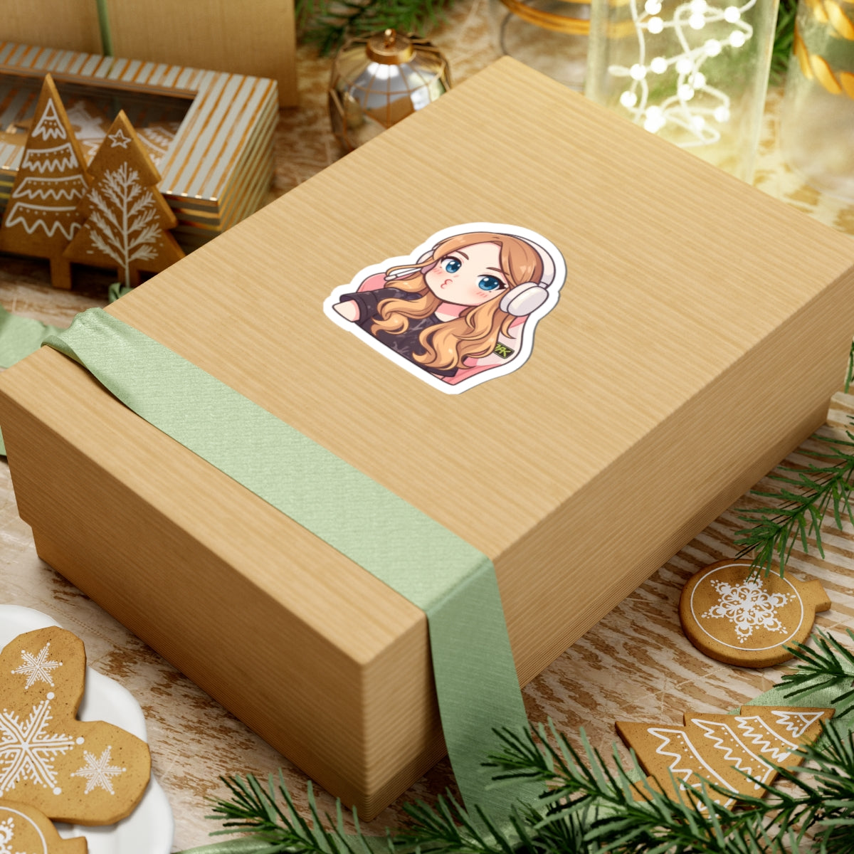 Streamer Girl Kiss-Cut Sticker — Cute Gamer Chibi Laptop Decal