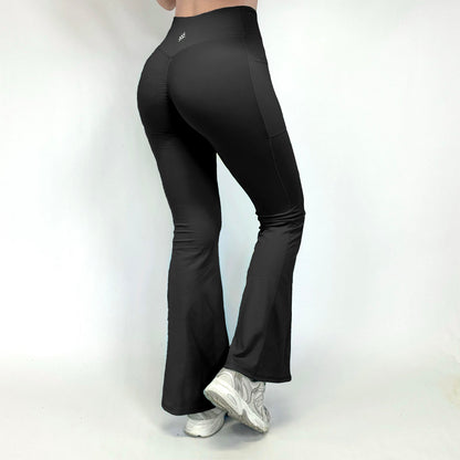 Navy Women’s Flared Gym Leggings with Pockets – High Waisted Criss Cross Yoga Pants, Bootcut Workout Tights Moisture Wicking Activewear