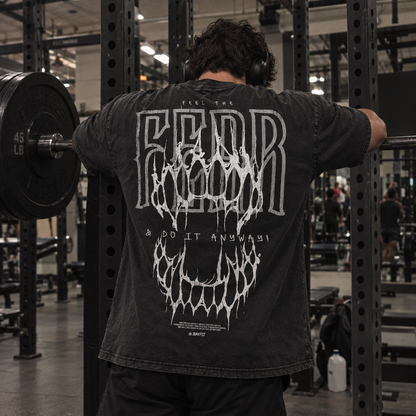 Fangs Oversized Acid-Wash Gym Heavyweight Streetwear Tee