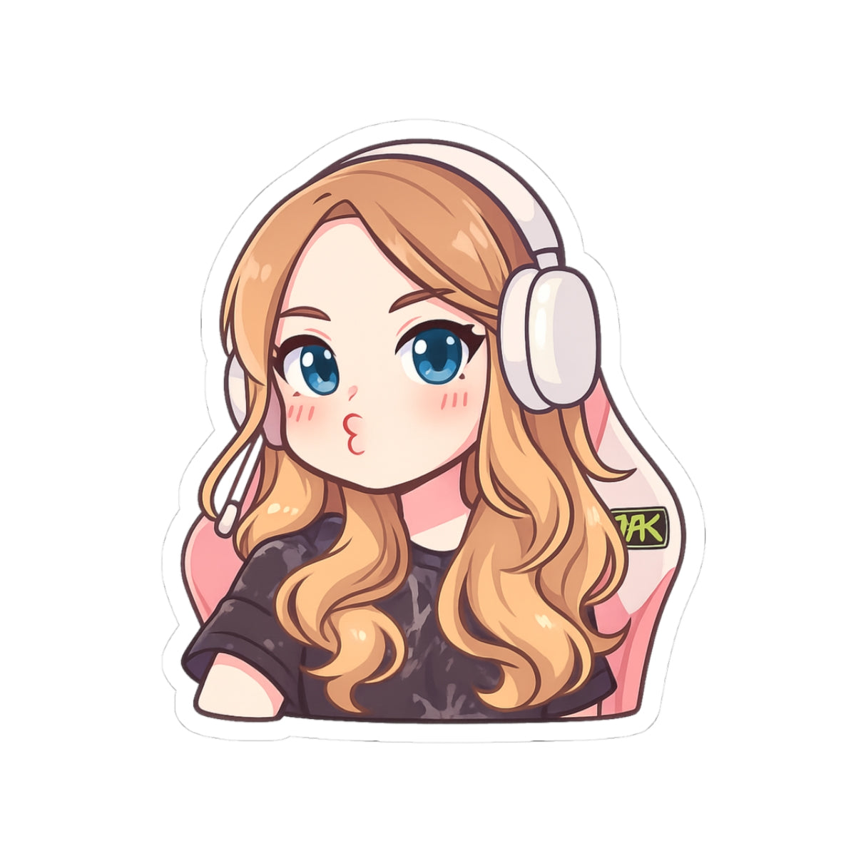 Streamer Girl Kiss-Cut Sticker — Cute Gamer Chibi Laptop Decal
