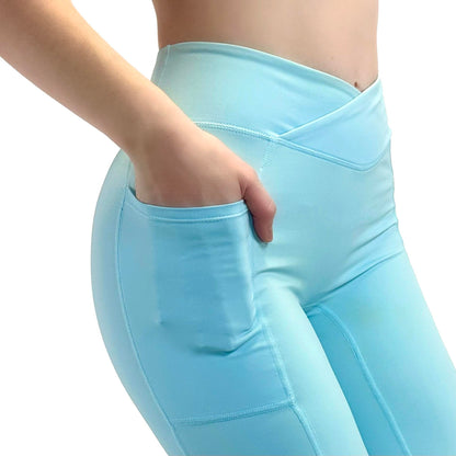 Women’s Skinny Gym Leggings with Pockets – High Waisted Criss Cross Yoga Pants, Bootcut Workout Tights Moisture Wicking Activewear