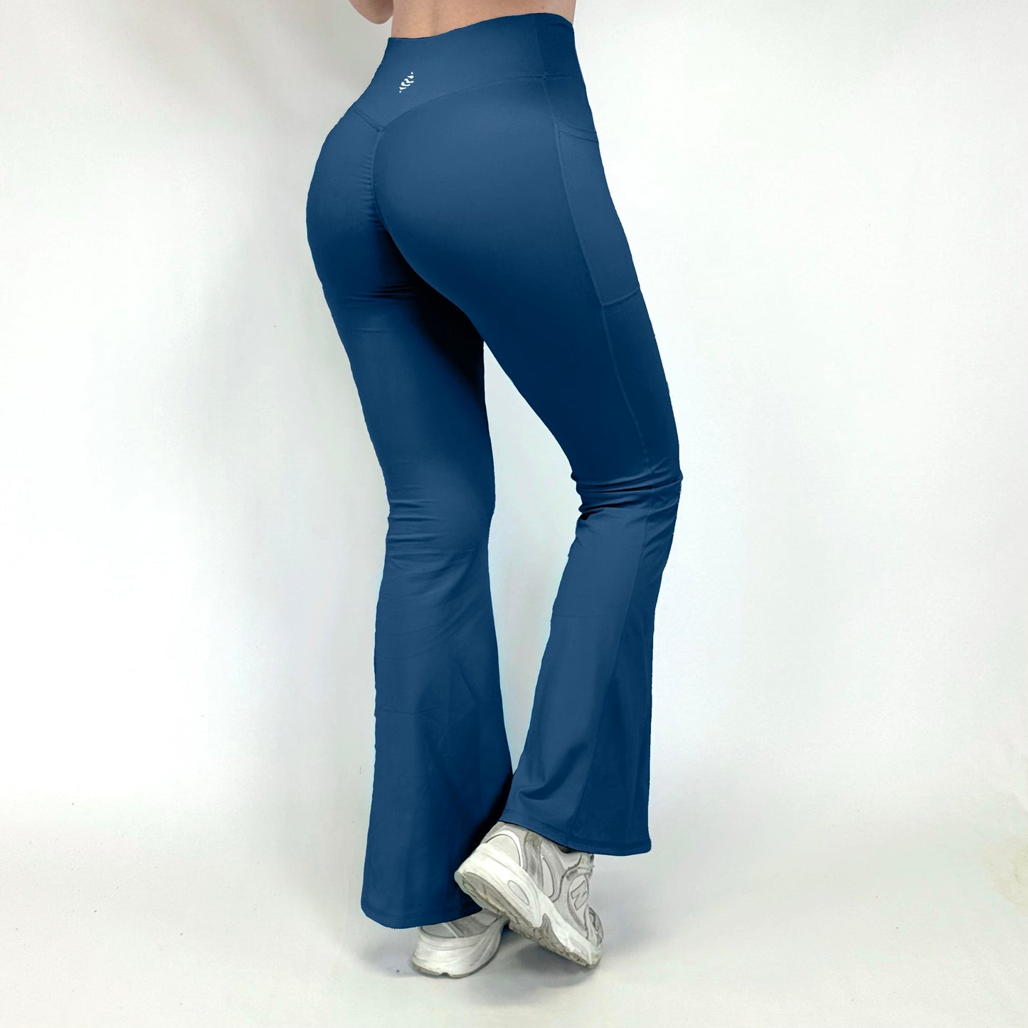 Navy Women’s Flared Gym Leggings with Pockets – High Waisted Criss Cross Yoga Pants, Bootcut Workout Tights Moisture Wicking Activewear