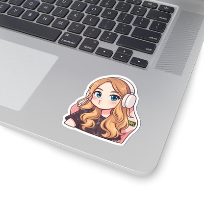Streamer Girl Kiss-Cut Sticker — Cute Gamer Chibi Laptop Decal