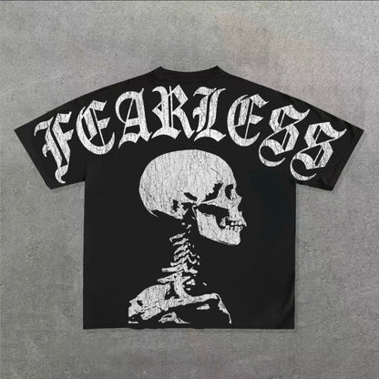 Men’s Fearless Mental Health Graphic Tee – Heavyweight 100% Cotton Thick T-Shirt, Vintage Skull Streetwear