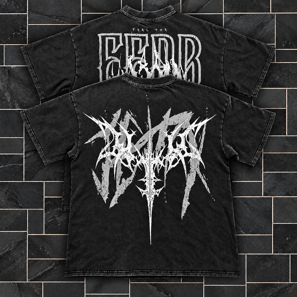 2 Tees - Wings + Fangs Oversized Acid-Wash Gym Heavyweight Streetwear Tee