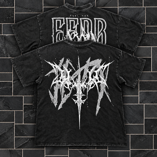 2 Tees - Wings + Fangs Oversized Acid-Wash Gym Heavyweight Streetwear Tee