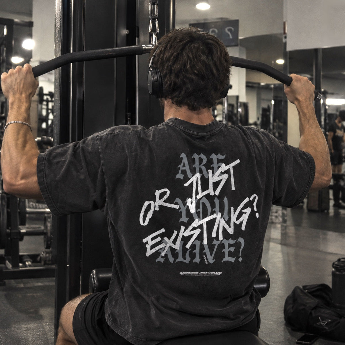 Oversized Acid-Wash Gym Heavyweight Streetwear Tee "Are you Alive?"