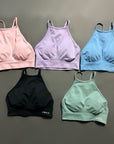 BUBBLEGUM YOGA CRISS CROSS BACK HIGH NECK PADDED SPORTS BRA