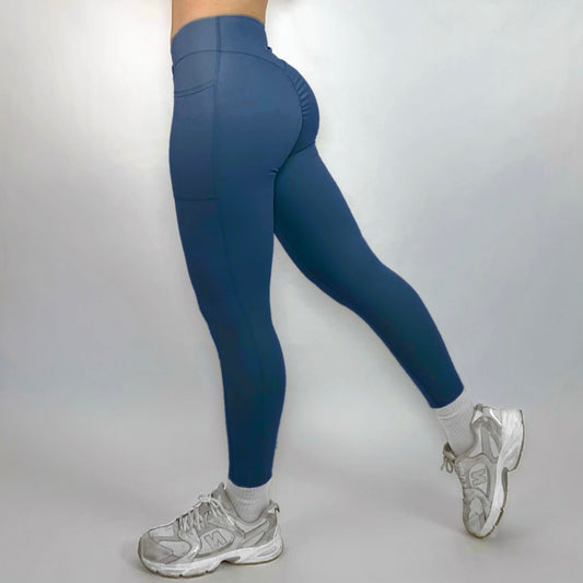 Navy Women’s Skinny Gym Leggings with Pockets – High Waisted Criss Cross Yoga Pants, Bootcut Workout Tights Moisture Wicking Activewear