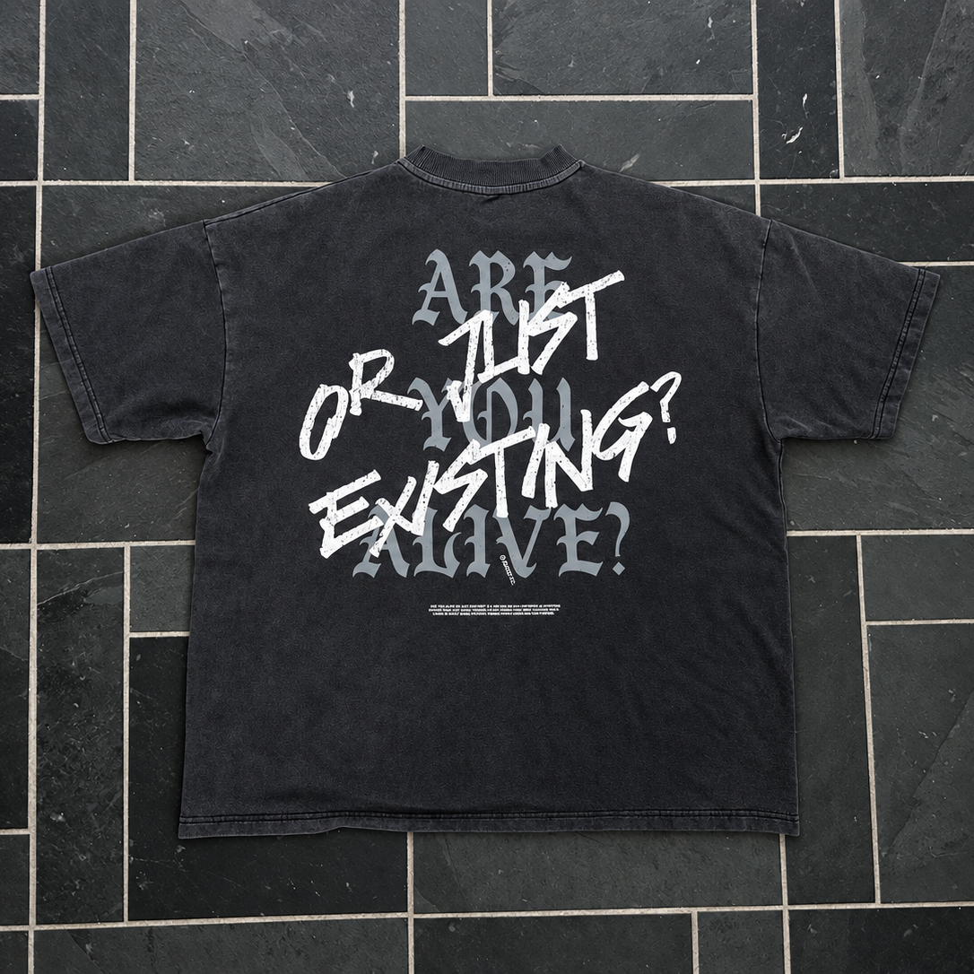 "Are you Alive?" Oversized Acid-Wash Gym Heavyweight Streetwear Tee