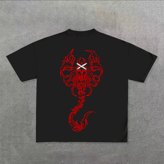 RED SCORPION OVERSIZED ACID WASHED GRAPHIC TEE