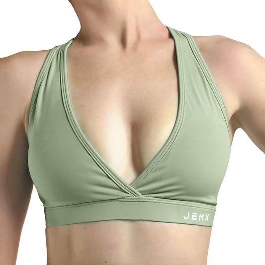 Women’s Medium Support Racerback Sports Bra – Criss Cross V-Neck Workout Top, Moisture Wicking Activewear (JEMX)